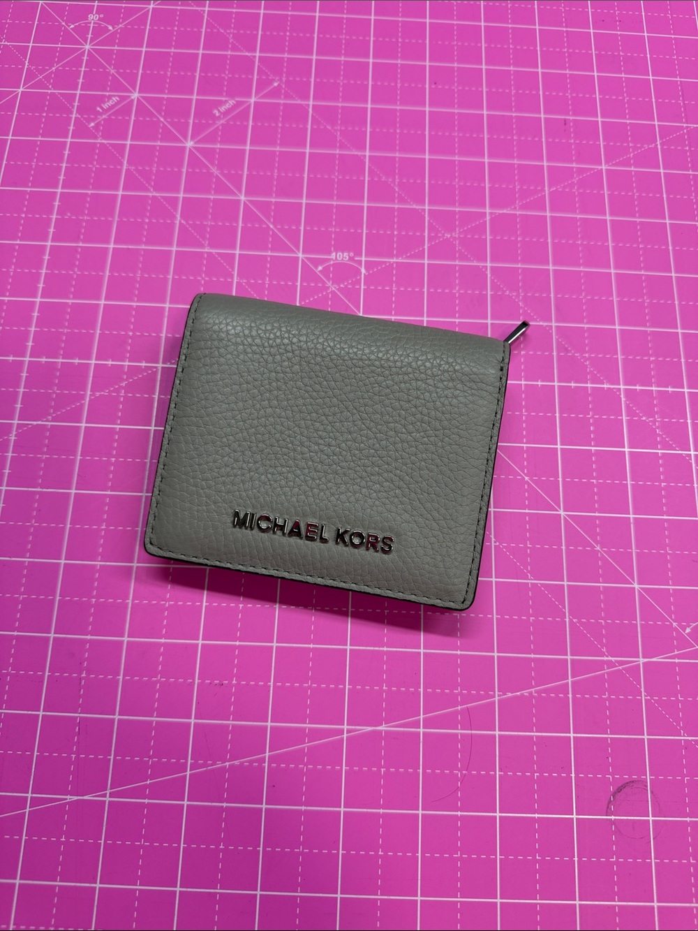 Michael Kors Gray Pebbled Leather Card & Key Holder
